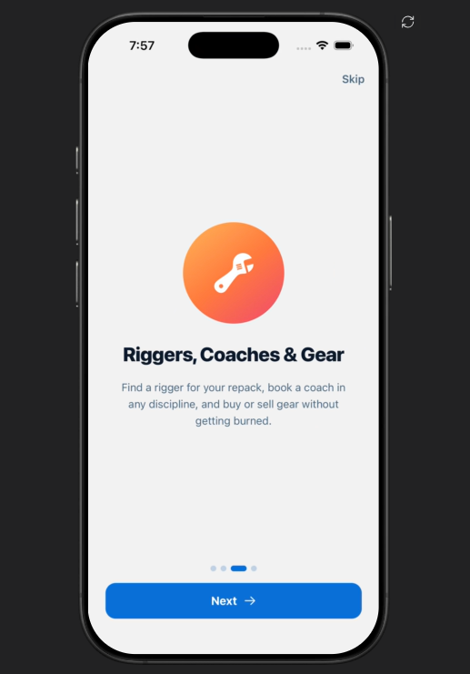 Jumpfolio onboarding: riggers, coaches and gear