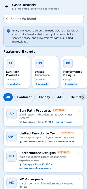 Jumpfolio gear brand directory with featured manufacturers